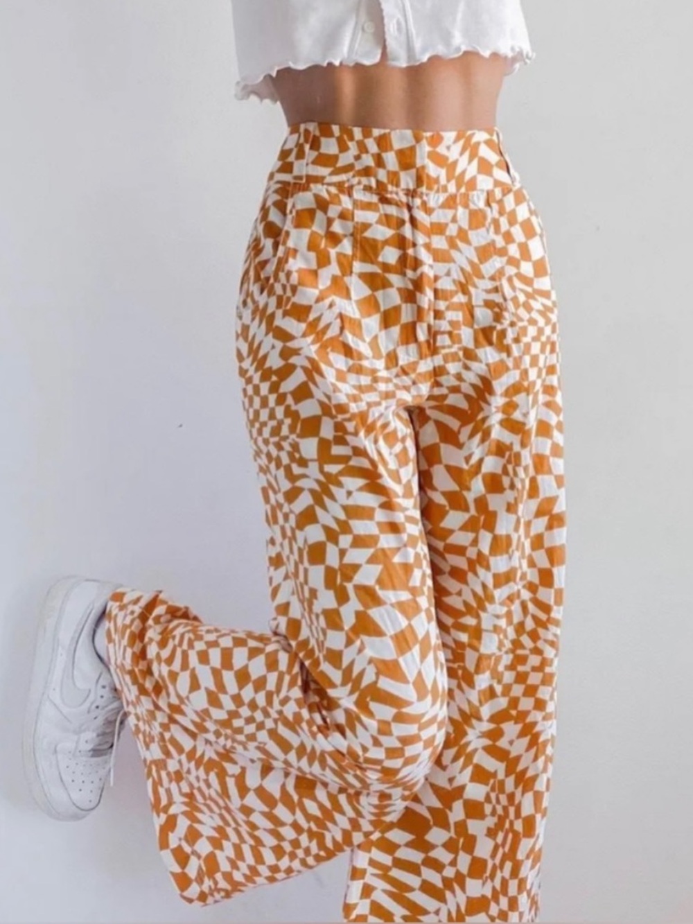 Free People Menocra Orange White Combo Wide Leg Pants 4